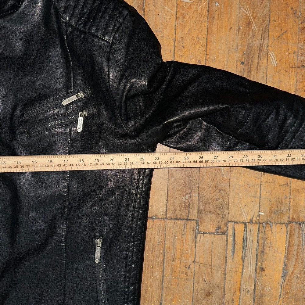 American Breed Leather Jacket Women Large Black Faux Fur Lined Slim Fit Full Zip - Picture 8 of 10